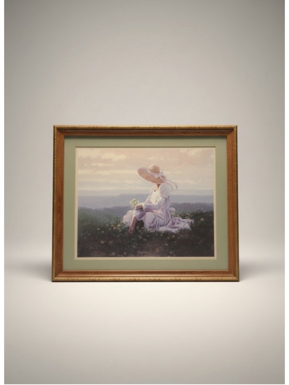 Vintage B.R. Greene “Quiet Moment” Girl in Field of Flowers Framed Art - Picture 2 of 8